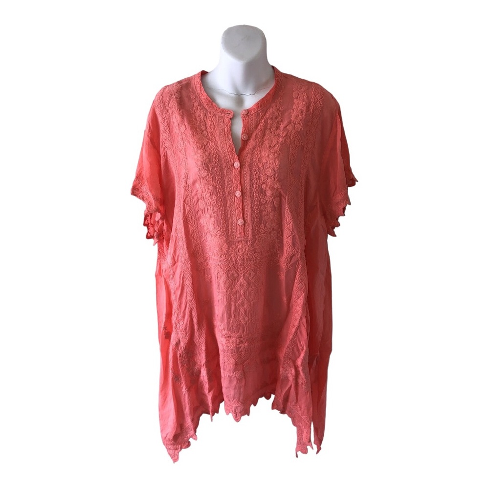 JOHNNY WAS Liesse Tunic Top Embroidery Coral NWOT size XXL
